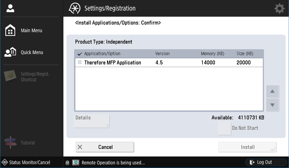 Image showing the option to install the Therefore™ MFP application