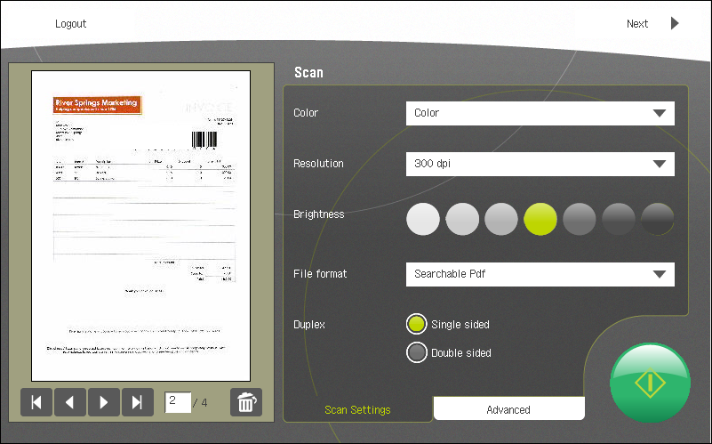 Scanning and saving panel