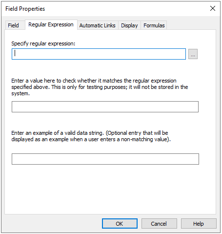 Image showing the Regular expression tab Image showing the Regular expression tab