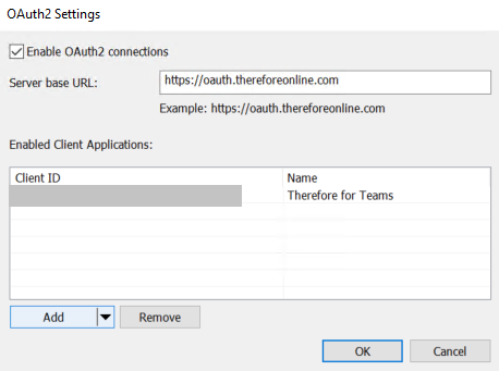 Image showing the OAuth2 Settings-Dialog