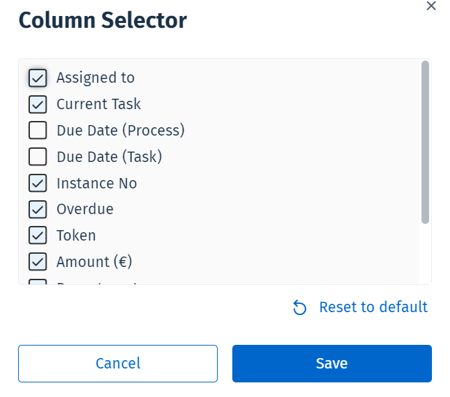 Image showing the 'Column Selector' dialog