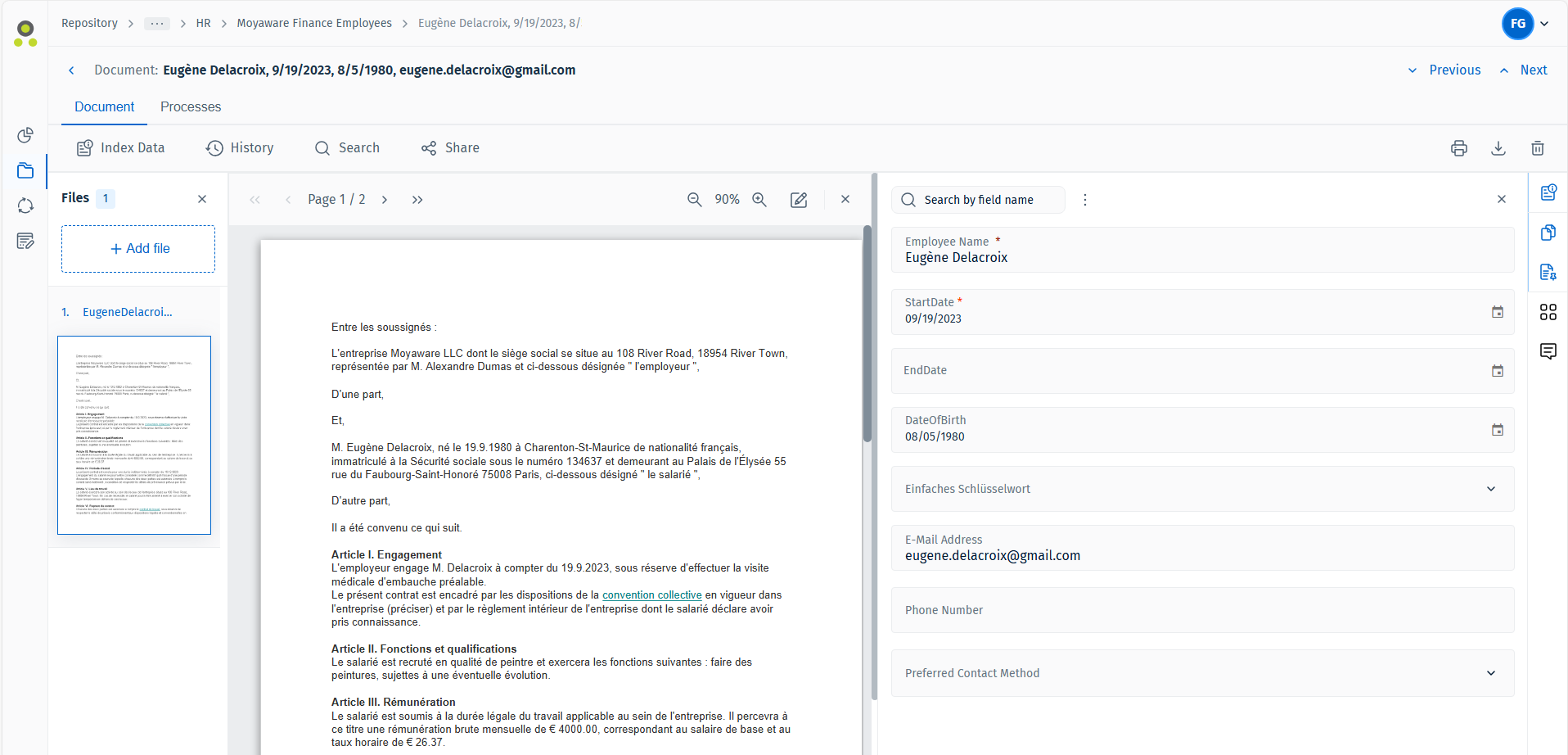 Image showing an opened document containing a file