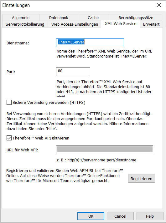 Abbildung, wie der Web-API-URL registriert wird