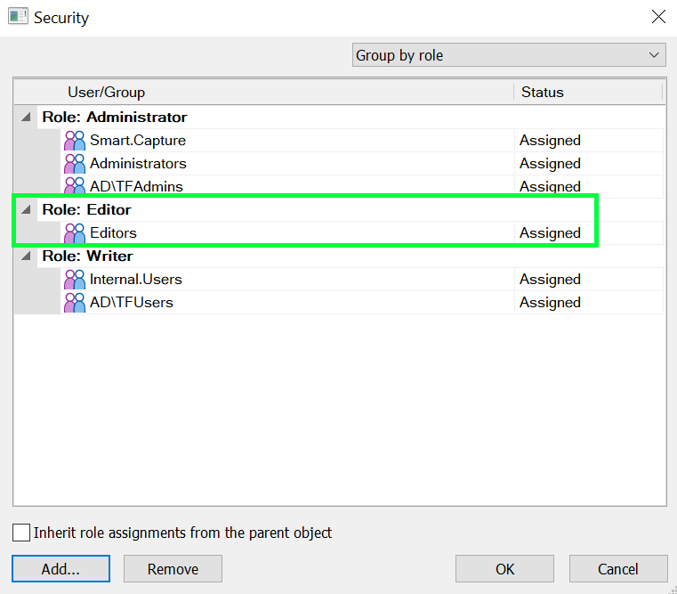 Bild der hinzugefügte Rolle auf dem Therefore™-Objekt