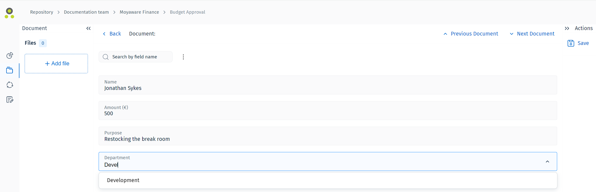 Bildschirmbild, das zeigt, wie bei der Eingabe eines Schlüsselwortes in das Schlüsselwortfeld das betreffende Schlüsselwort angezeigt wird