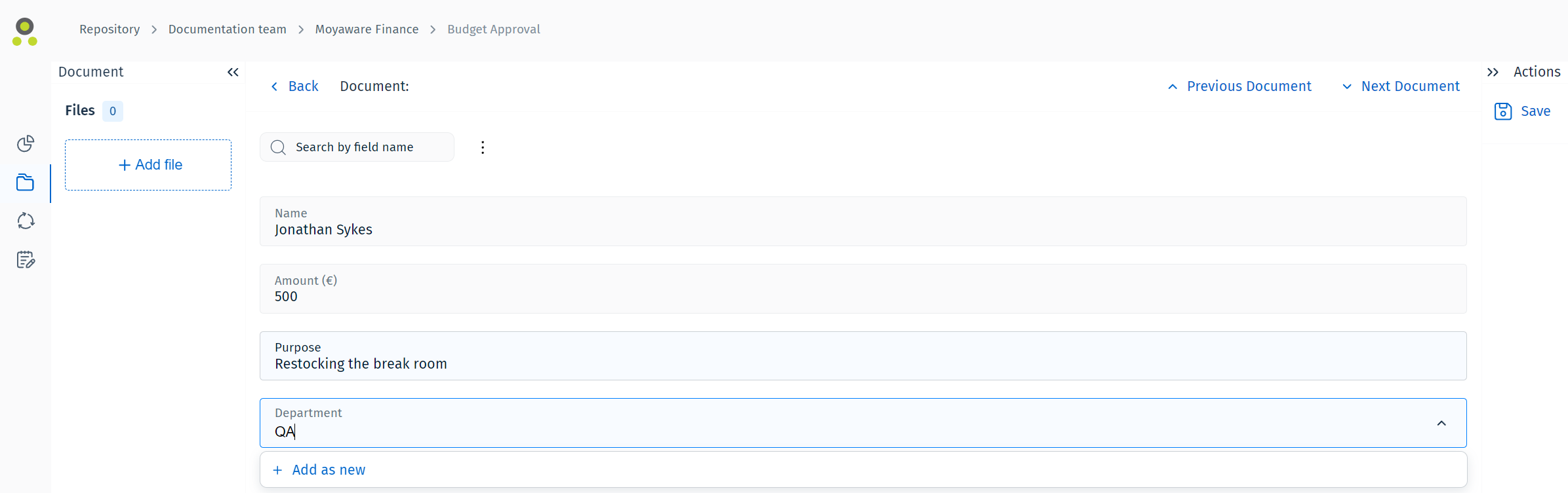 Bildschirmbild der Schaltfläche "Als neu hinzufügen"