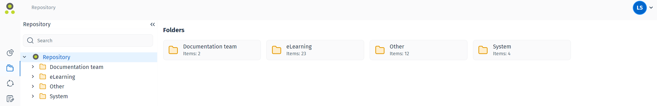 Bild der Repository-Seite mit 4 Ordnern