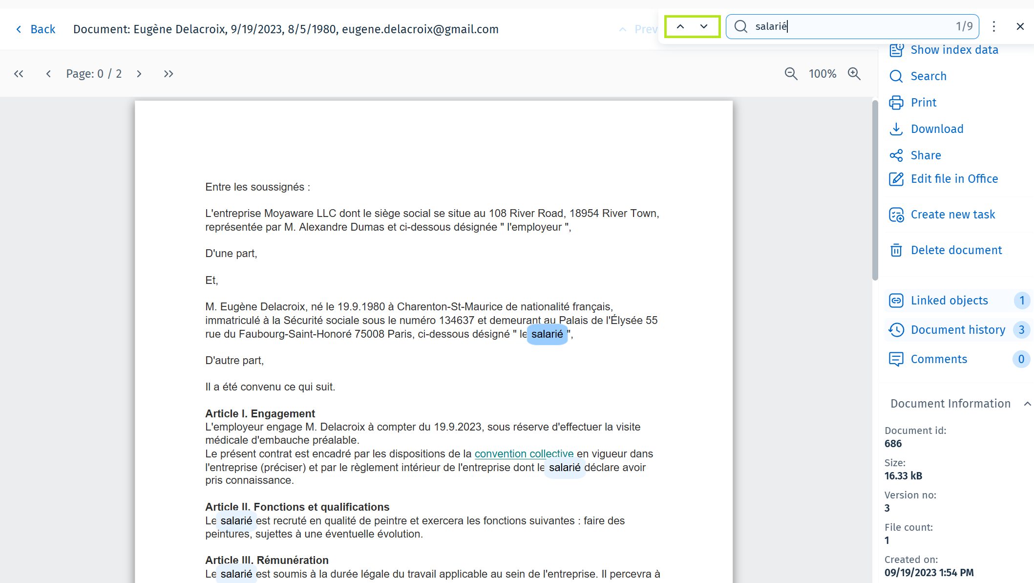 Bild von hervorgehobenen Suchbegriffen in der Dokumentsuche