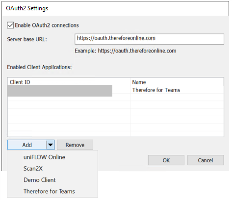 Image showing how to add a new OAuth client application