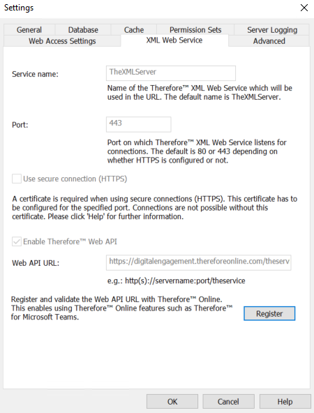 Image showing how to register the Web API URL