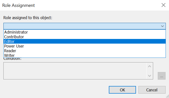 Image showing the Role Assignment dialog