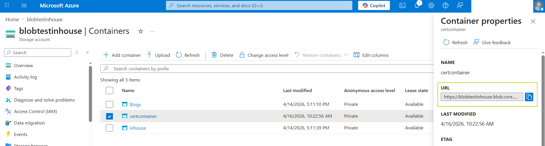Image showing where to retrieve the path from the Azure portal