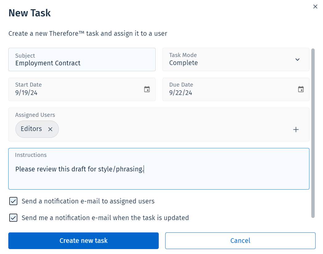 Image showing the 'New Task' dialog Image showing the 'New Task' dialog