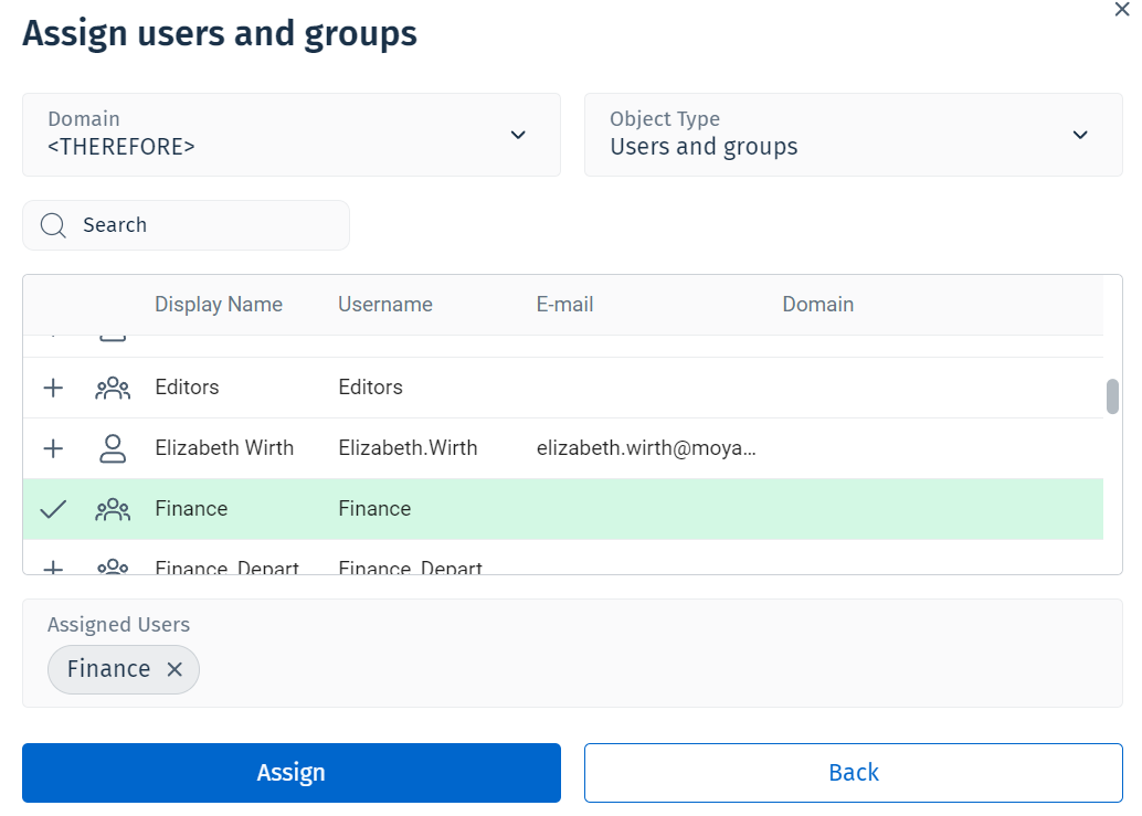 Image showing the 'Assign users and groups' dialog Image showing the 'Assign users and groups' dialog