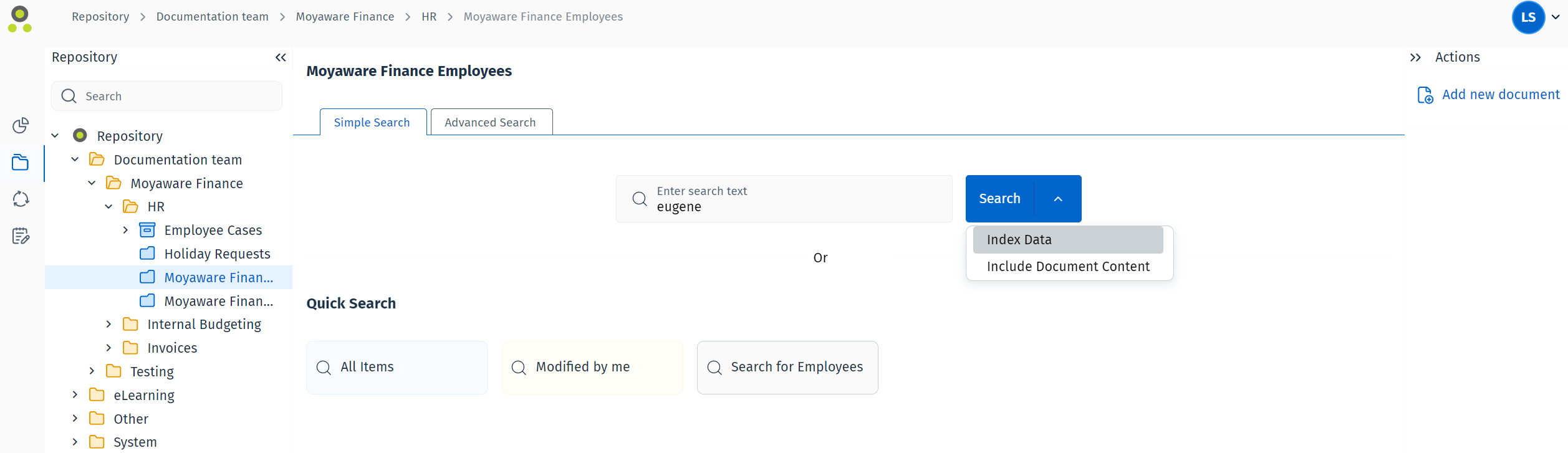 Image showing where to find the option to include document content Image showing where to find the option to include document content