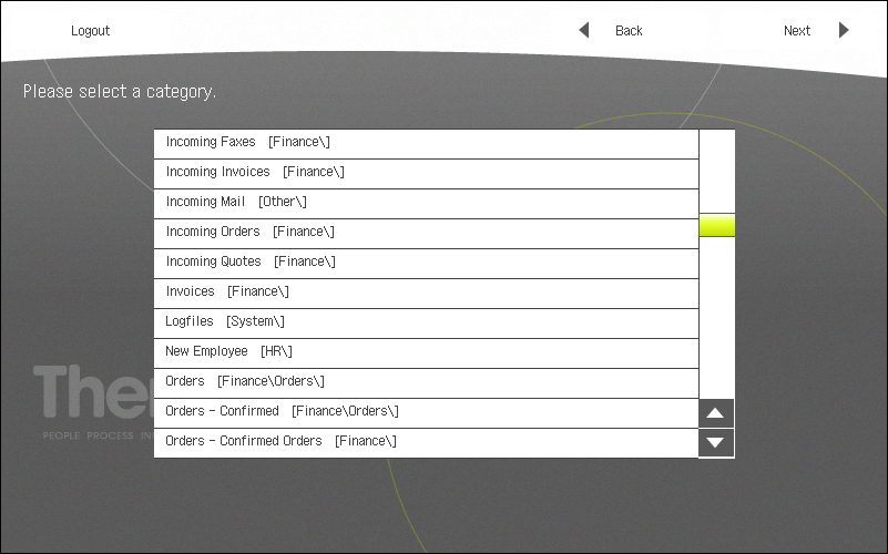 Category selection on the MFP manual