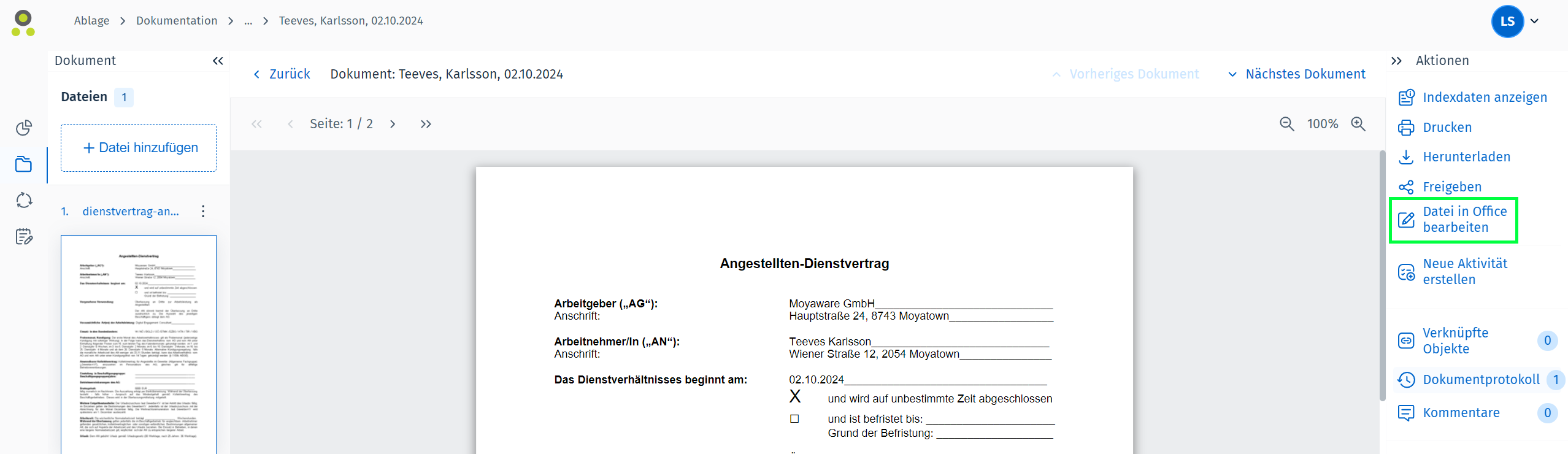 Bild der Position der Schaltfläche "In Office bearbeiten"
