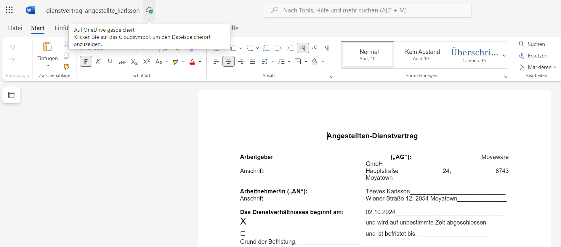 Bild von Änderungen, die automatisch in OneDrive gespeichert werden