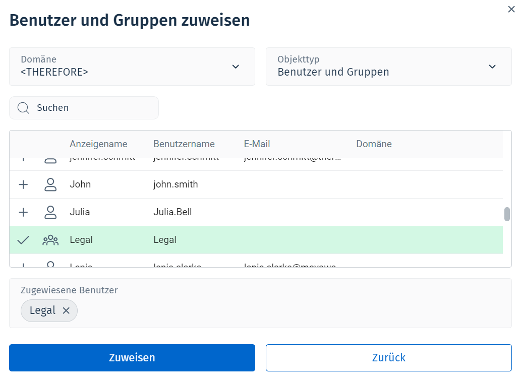 Bild des Dialogfelds "Benutzer und Gruppen zuweisen" Bild des Dialogfelds "Benutzer und Gruppen zuweisen"