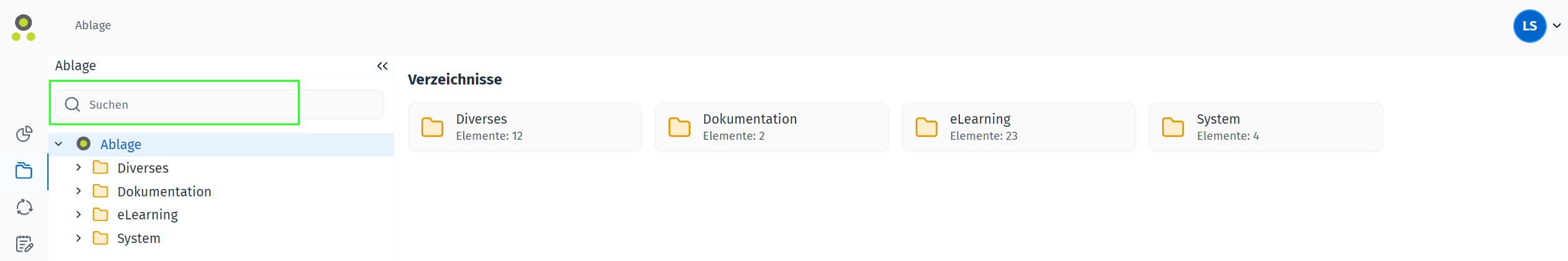 Bild der Position der Repository-Suchleiste links oben auf dem Bildschirm Bild der Position der Repository-Suchleiste links oben auf dem Bildschirm