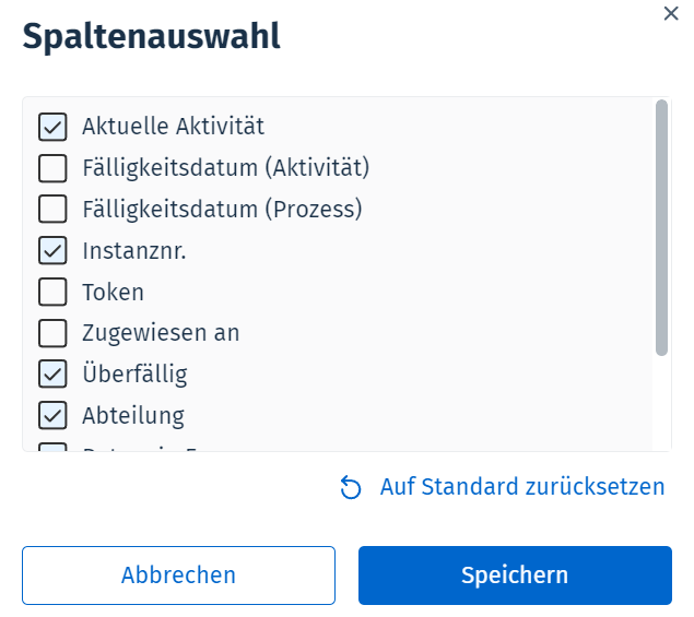 Bild des Dialogfelds "Spaltenauswahl" Bild des Dialogfelds "Spaltenauswahl"