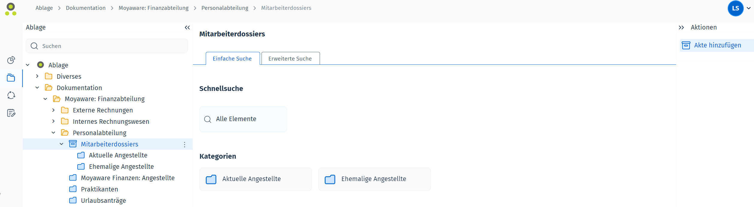 Position der Schaltfläche "Akte hinzufügen"