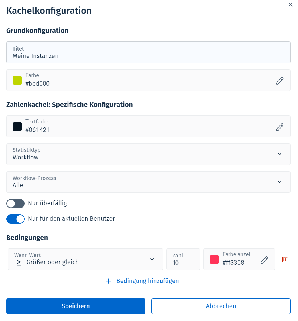 Dialogfeld "Neues Bild zum Dashboard hinzufügen. Die Kachel ist Therefore™-Grün, d. h. #bed500.