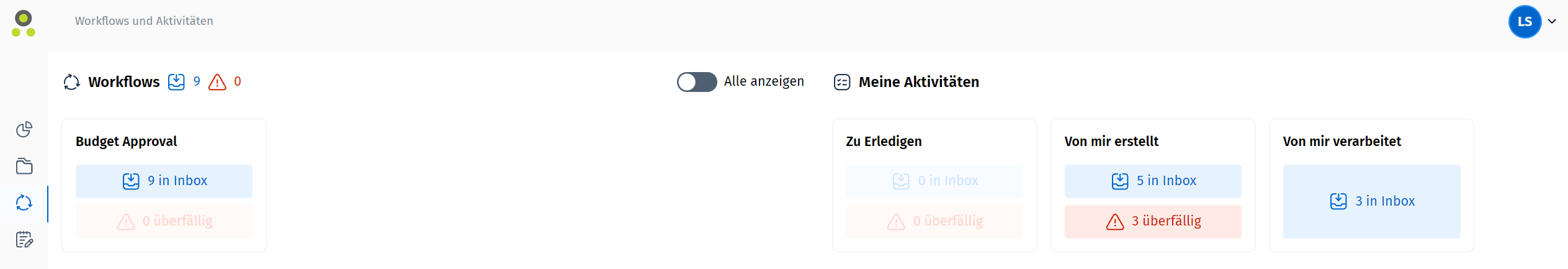 Bild der Workflow-Inbox auf der linken Seite