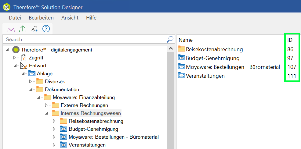 Bild, das die Kategorie-ID im Therefore™ Solution Designer zeigt Bild, das die Kategorie-ID im Therefore™ Solution Designer zeigt