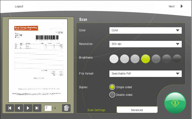 Image showing the MFP scan panel