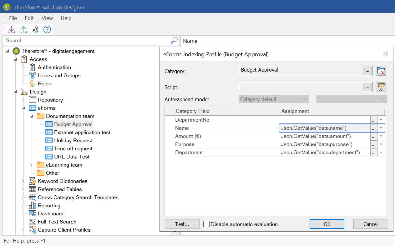 Image showing the processing configuration of an eForm