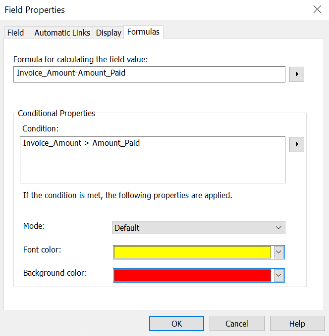 Image showing the configuration of conditional formatting