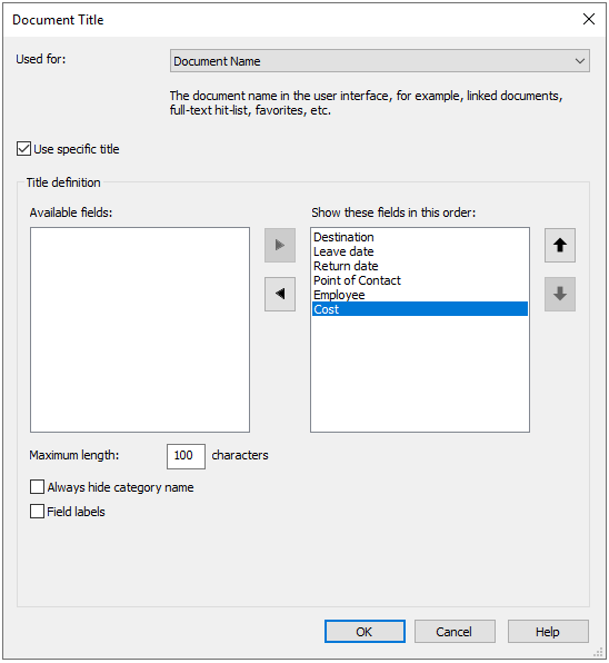 Image showing the document title configuration