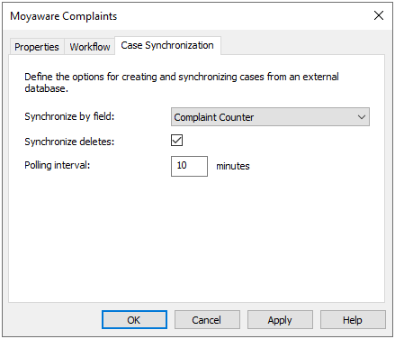 Image showing the Case Synchronization dialog