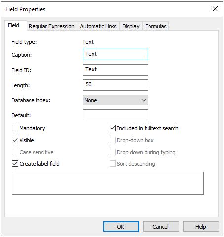 Image showing the Field Properties dialog