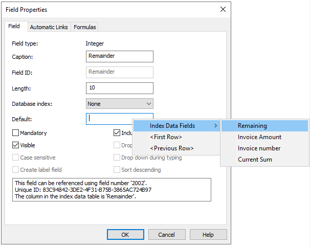 Image showing the Default field