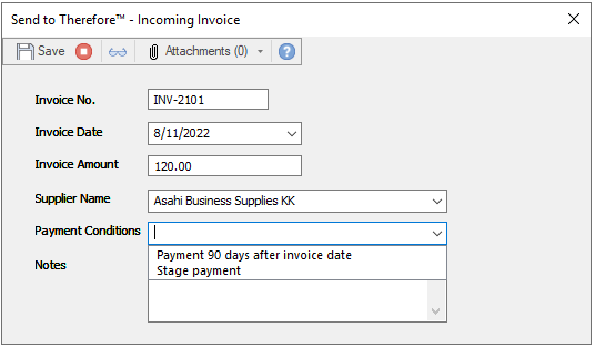 Image showing the filtered payment conditions for the supplier