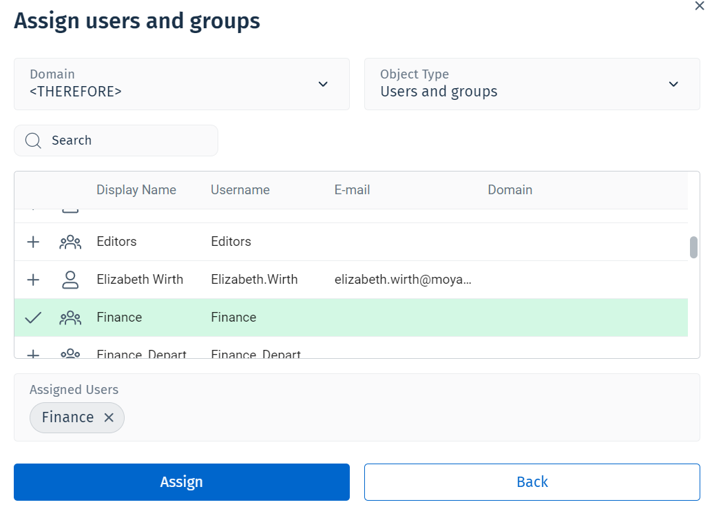 Image showing the 'Assign users and groups' dialog