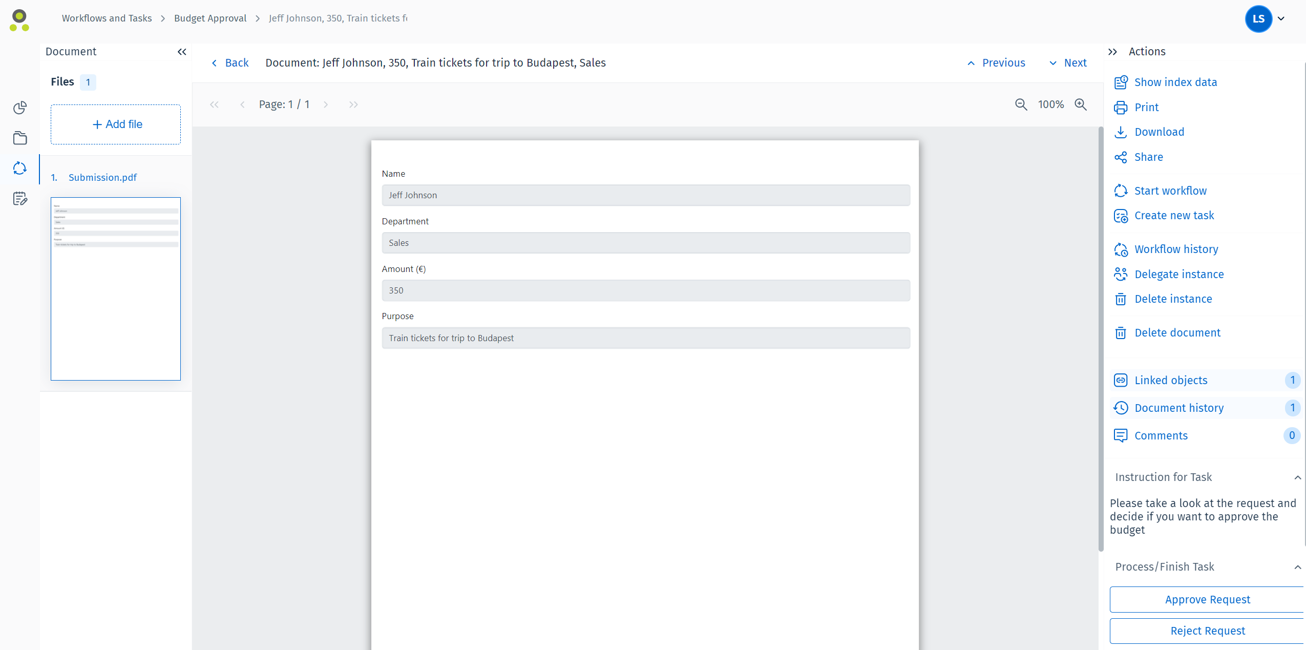 Image showing a workflow task to be processed