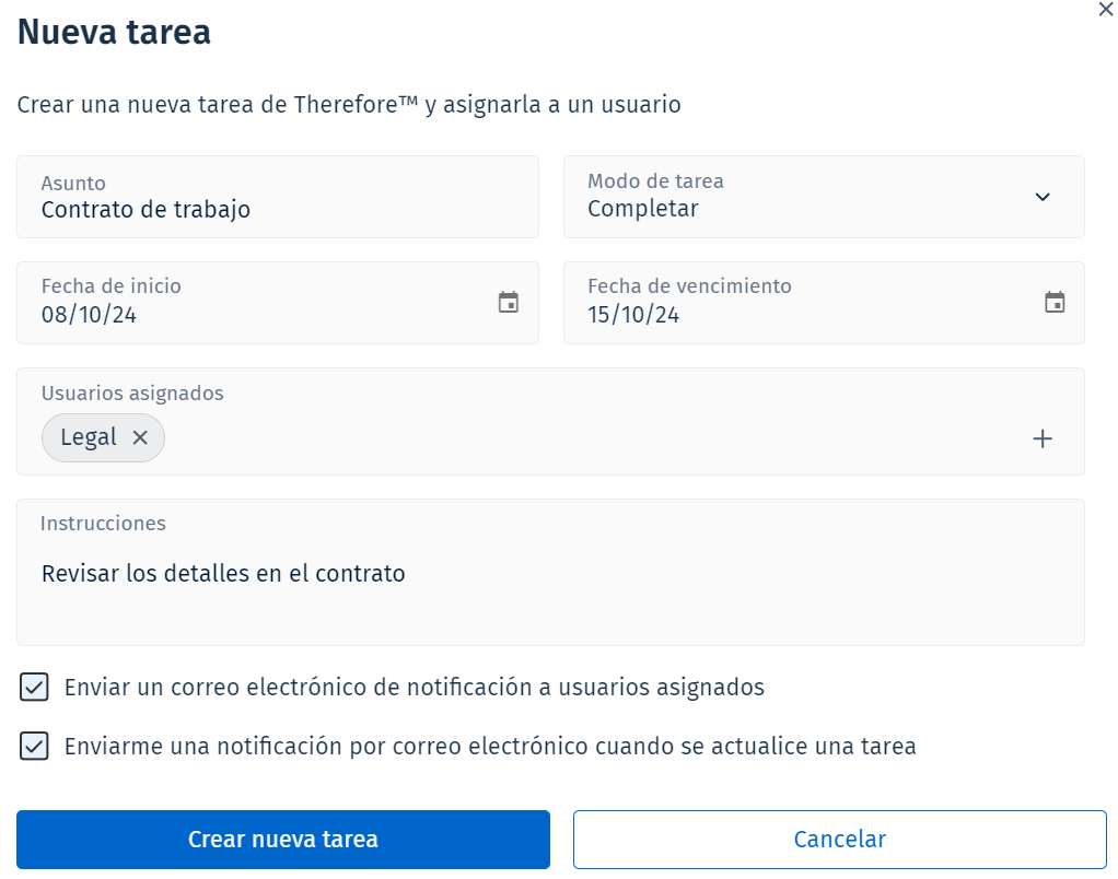 Imagen que muestra el cuadro de diálogo 'Nueva tarea'