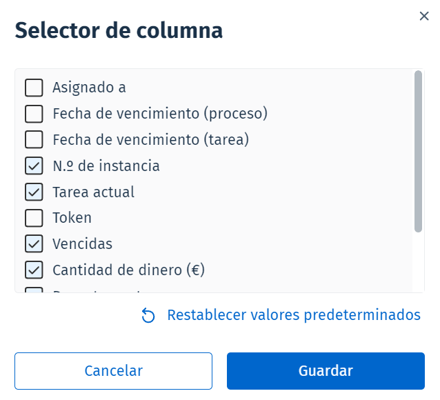 Imagen que muestra el cuadro de diálogo 'Selector de columna'