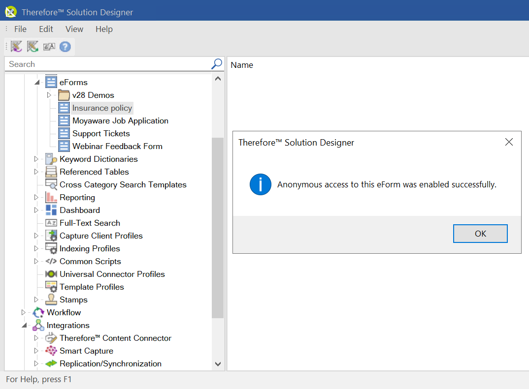 Image illustrant le message flottant affiché lorsque l'accès anonyme est activé
