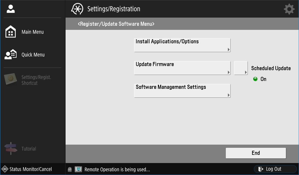 Image illustrant l'option Install Applications/Options sur une imprimante multifonction