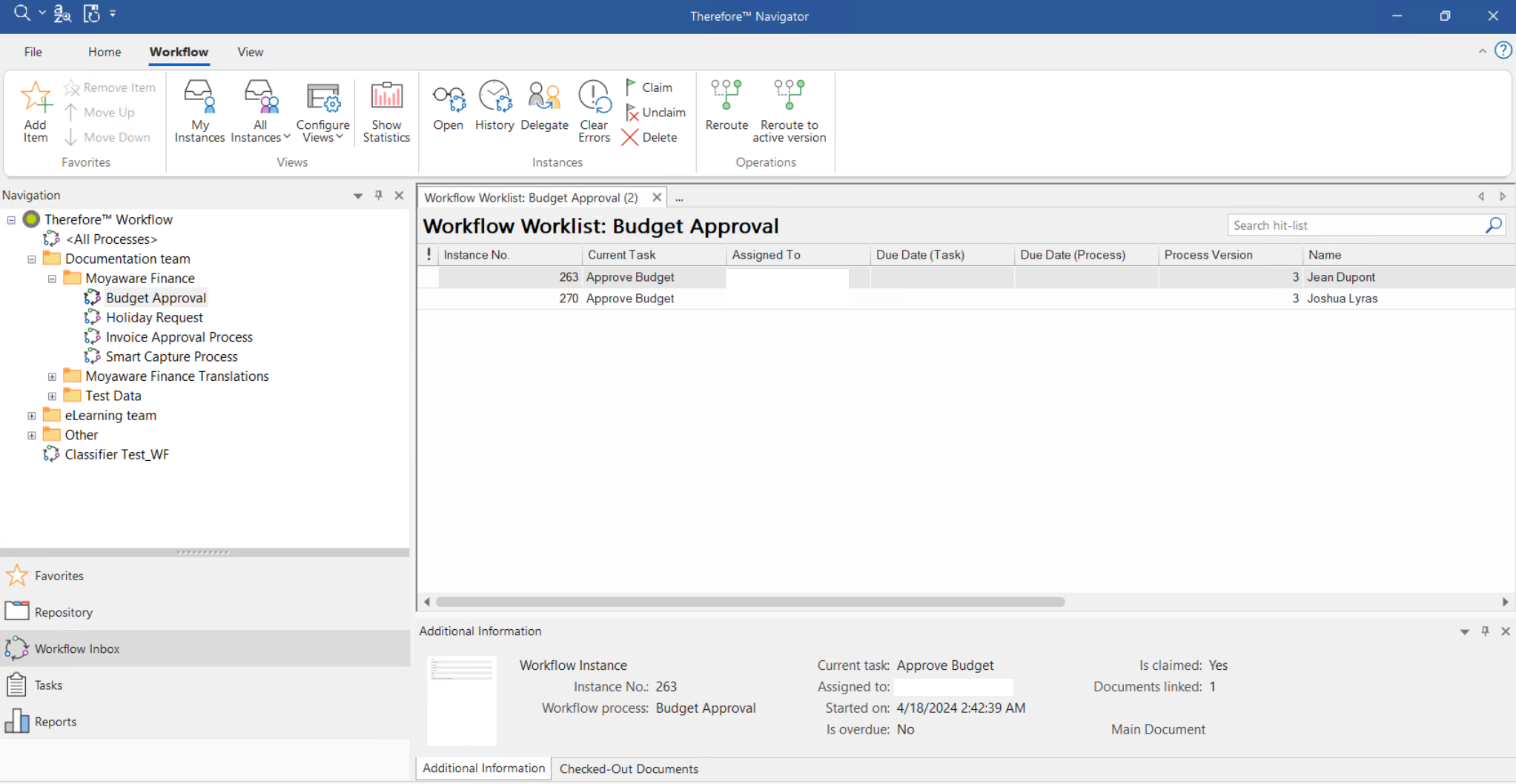 Page de démarrage de Therefore™ Navigator