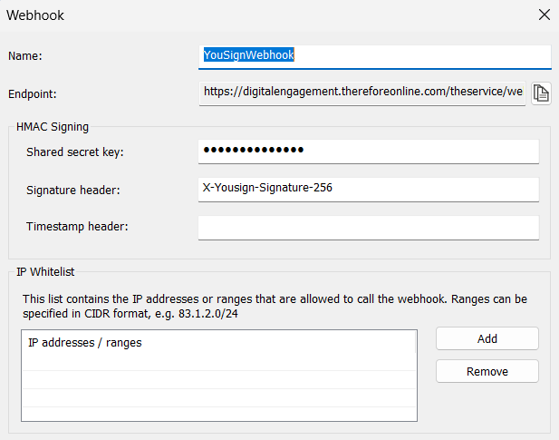 Image illustrant la configuration d'une signature de webhook