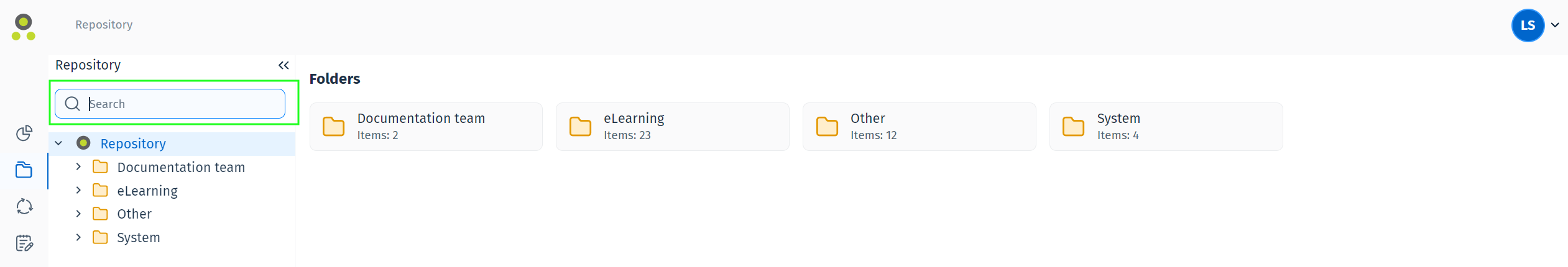 Image indiquant l'emplacement de la barre de recherche dans le référentiel en haut à gauche de l'écran