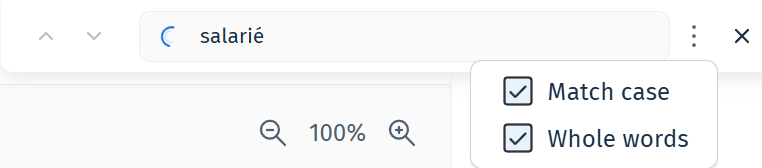 Image illustrant les cases à cocher Respecter la casse et Mots entiers