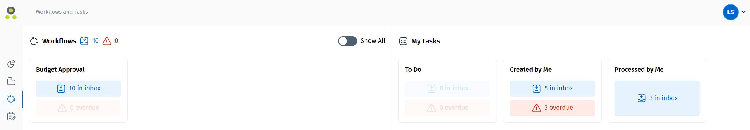 Image illustrant les boîtes de réception de workflow et de tâche