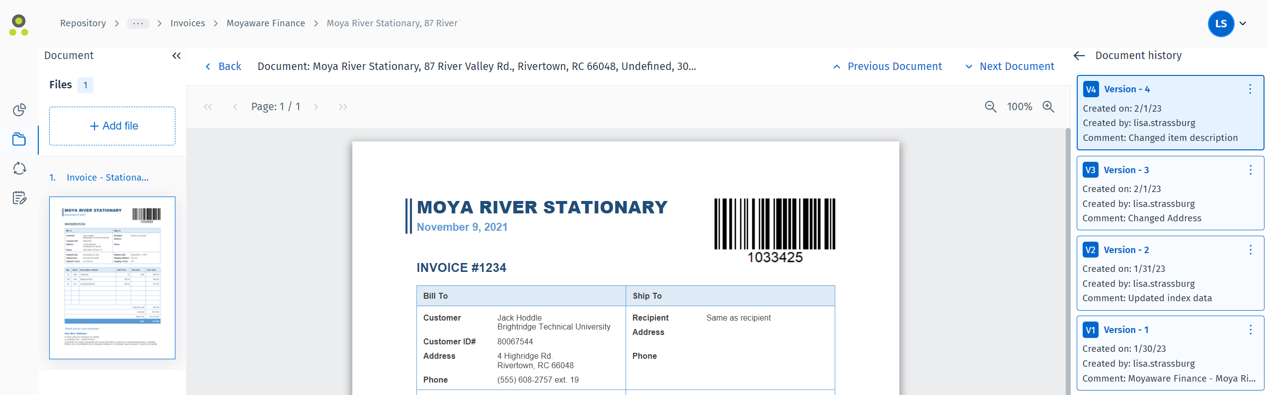 Image illustrant l'historique d'un document
