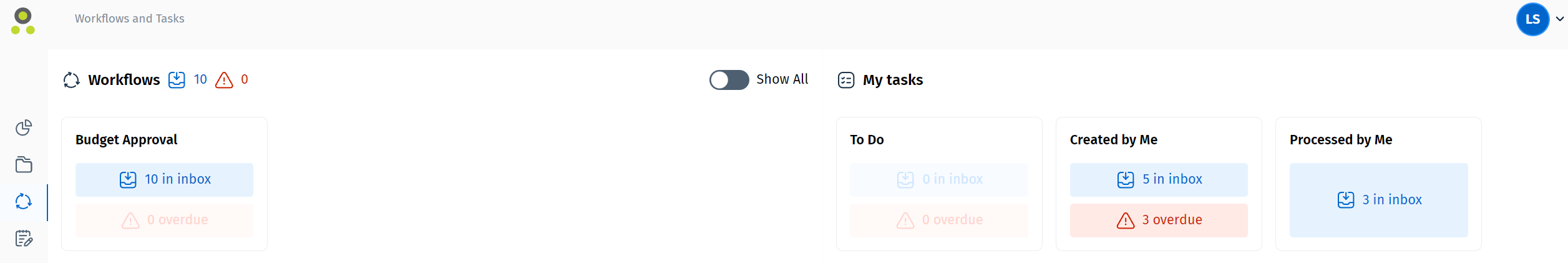 Image de la boîte de réception de workflow à gauche